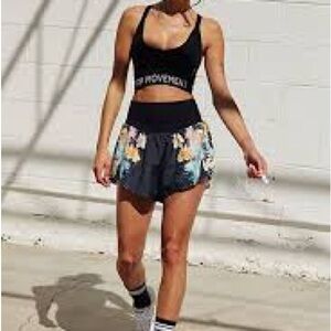 Free People Black Floral Athletic Shorts